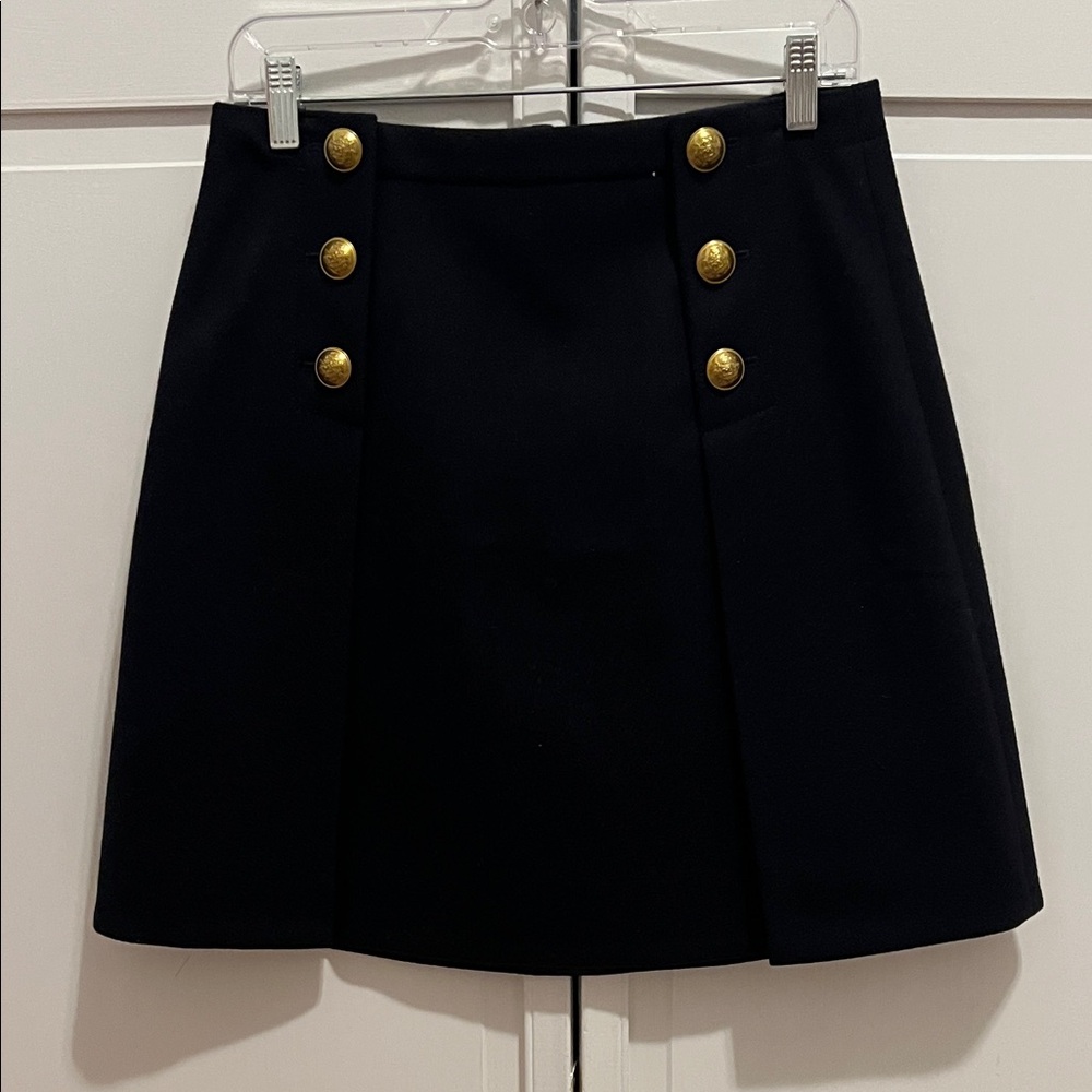 J. Crew Navy Wool Skirt with Gold Buttons
